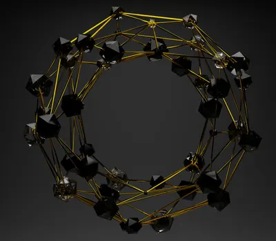 3D abstract geometric structure with gold lines and black polygons on a dark bac 4k abstract wallpaper