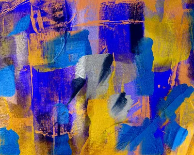 Dynamic abstract painting with rich blue and gold textures creating a vibrant ex 4k abstract wallpaper