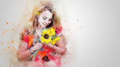 Girl sunflower happy 4k abstract wallpaper