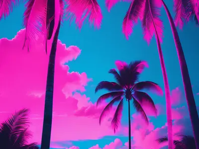 Neon Pink Palm Trees phone aesthetic wallpaper