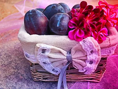 Plums fruit basket rustic 4k aesthetic wallpaper