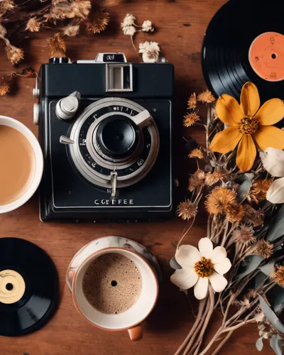 Retro Vinyl and Coffee 4k aesthetic wallpaper