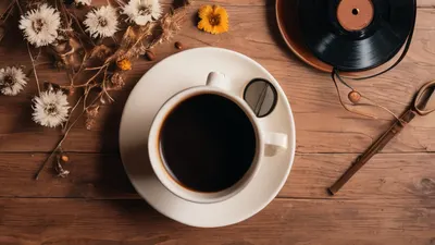 Retro Vinyl and Coffee phone aesthetic wallpaper