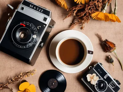 Retro Vinyl and Coffee tablet aesthetic wallpaper