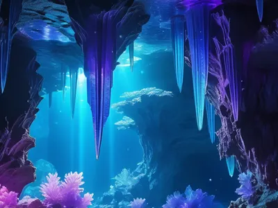 Underwater Crystal Cave tablet aesthetic wallpaper