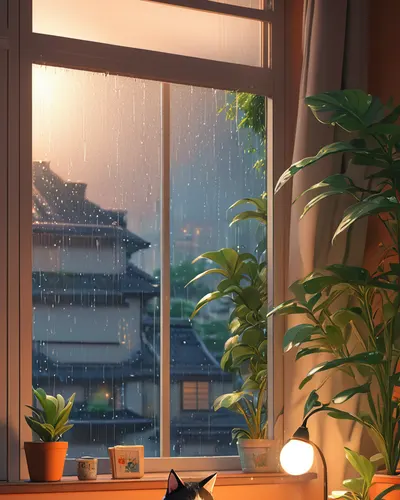 Anime Cozy Room Rainy Day phone anime wallpaper