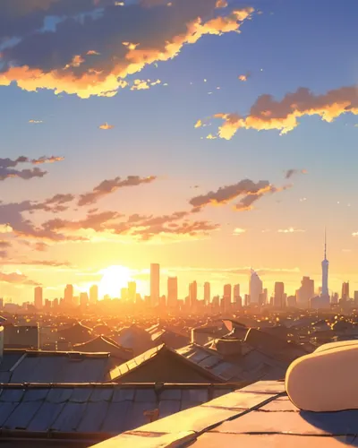 Anime Girl Watching Sunset City 4k anime wallpaper