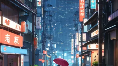 Anime Night Rain Street phone anime wallpaper