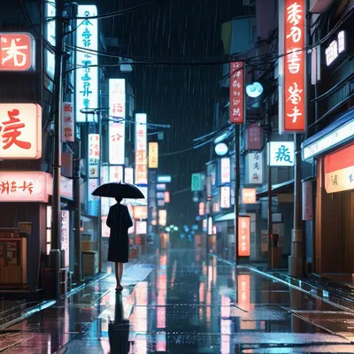 Anime Night Rain Street tablet anime wallpaper