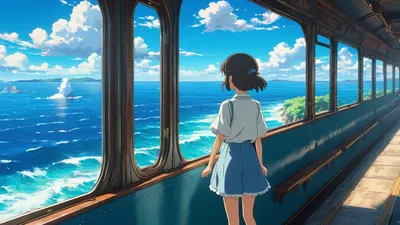 Anime Ocean Train hd anime wallpaper