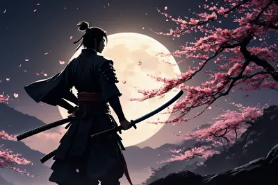 Anime Samurai Under Moon 4k anime wallpaper