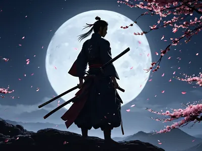 Anime Samurai Under Moon hd anime wallpaper