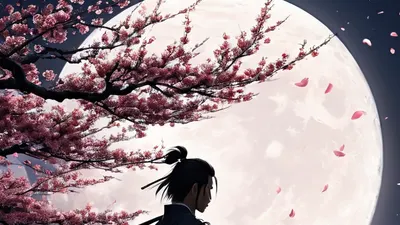 Anime Samurai Under Moon phone anime wallpaper