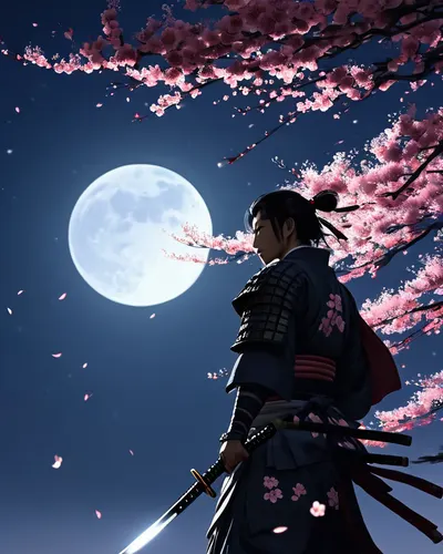 Anime Samurai Under Moon phone anime wallpaper