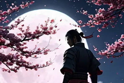 Anime Samurai Under Moon tablet anime wallpaper