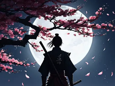 Anime Samurai Under Moon tablet anime wallpaper