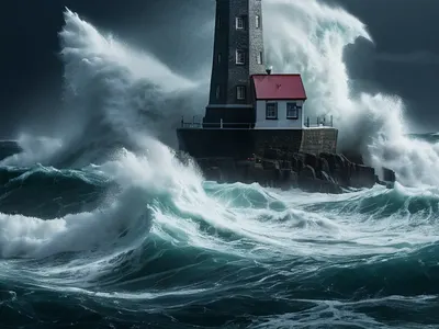 Dark Stormy Lighthouse tablet dark wallpaper