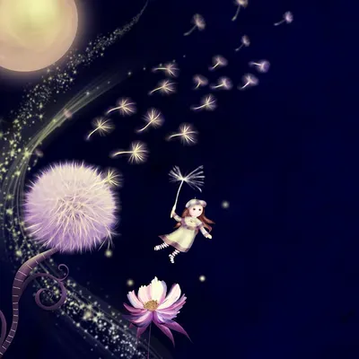 Fantasy dandelion moon 4k dark wallpaper