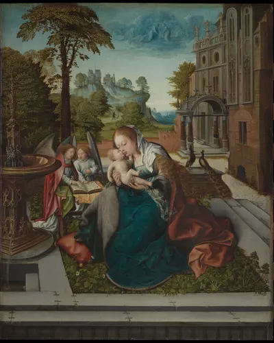 Virgin and Child with Angels hd dark wallpaper