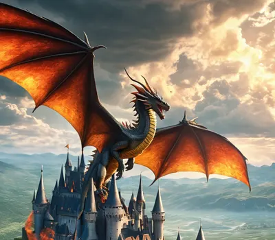 Dragon Flying Over Kingdom phone fantasy wallpaper
