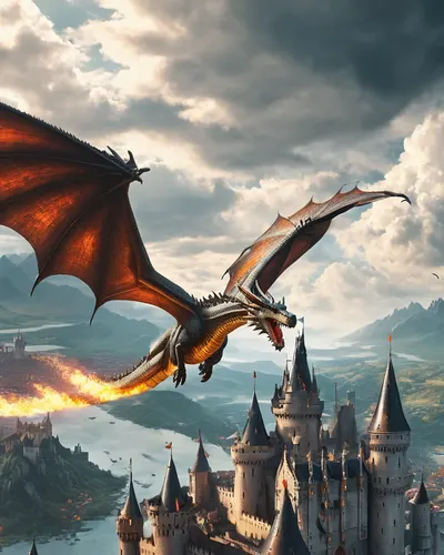 Dragon Flying Over Kingdom phone fantasy wallpaper