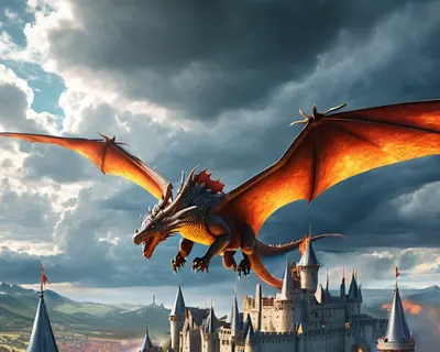 Dragon Flying Over Kingdom tablet fantasy wallpaper