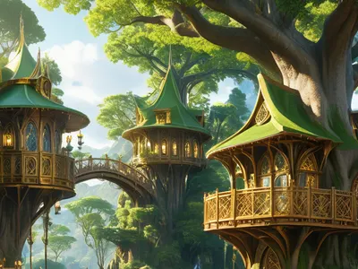 Elven City in Trees phone fantasy wallpaper