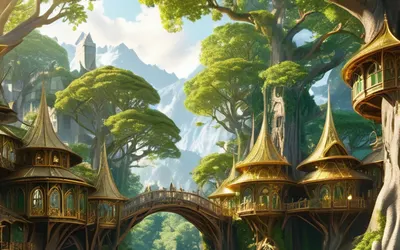 Elven City in Trees tablet fantasy wallpaper
