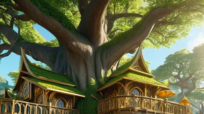 Elven City in Trees tablet fantasy wallpaper