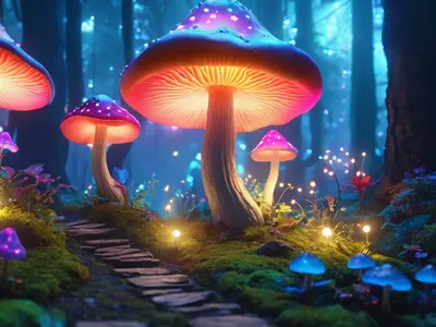 Enchanted Mushroom Forest 4k fantasy wallpaper