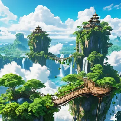 Floating Islands Sky World phone fantasy wallpaper
