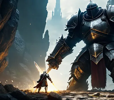 Knight Facing Giant hd fantasy wallpaper