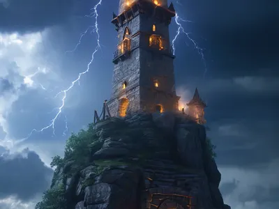 Wizard Tower Storm phone fantasy wallpaper
