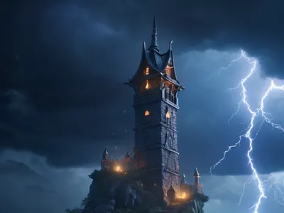 Wizard Tower Storm tablet fantasy wallpaper