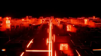 A vibrant abstract cityscape of neon red lights, creating a futuristic urban sky 4k gaming wallpaper