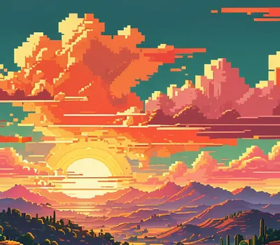 Pixel Art Sunset tablet gaming wallpaper