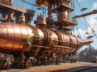 Steampunk Airship Dock hd gaming wallpaper