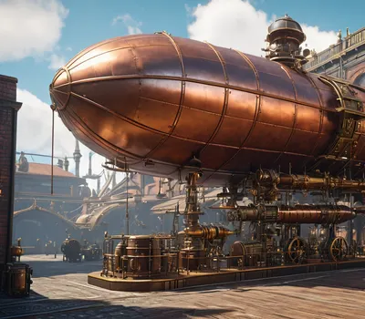 Steampunk Airship Dock hd gaming wallpaper