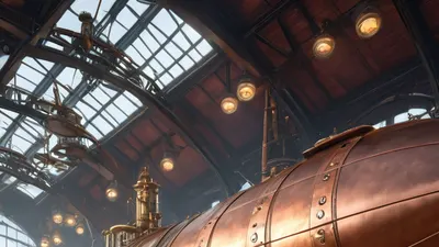 Steampunk Airship Dock phone gaming wallpaper