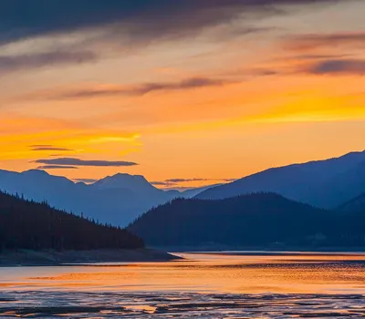 Sunset mountains lake 4k lake wallpaper