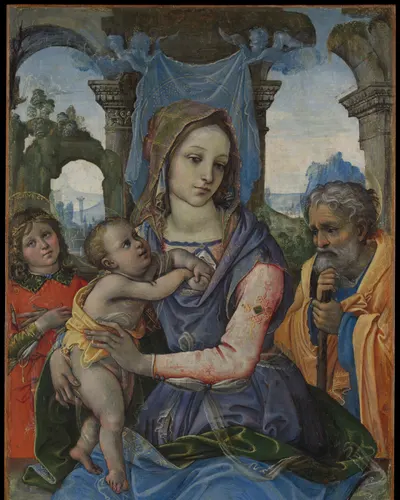 Holy Family with an Angel hd macro wallpaper