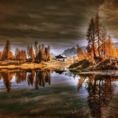 Cabin dolomites lake 4k mountain wallpaper