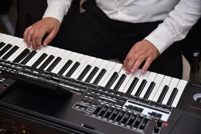 Close-up of a musician performing on a digital keyboard, showcasing skill and pr 4k music wallpaper