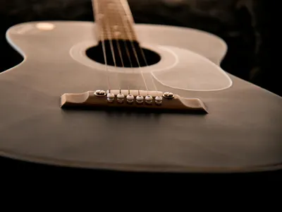 Close-up view of an acoustic guitar showcasing strings and wooden texture. 4k music wallpaper