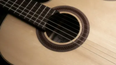 Detailed view of acoustic guitar strings and fretboard, showcasing craftsmanship 4k music wallpaper