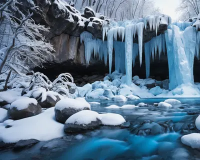 Frozen Waterfall in Winter 4k nature wallpaper