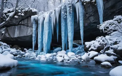 Frozen Waterfall in Winter 4k nature wallpaper