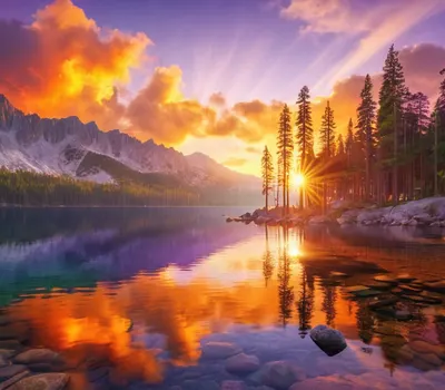 Golden Sunset Over Mountain Lake hd nature wallpaper