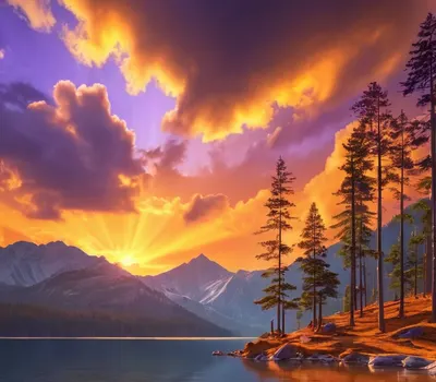 Golden Sunset Over Mountain Lake tablet nature wallpaper