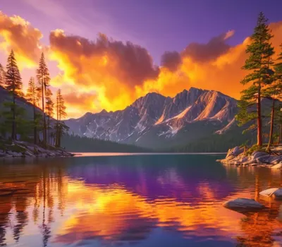 Golden Sunset Over Mountain Lake tablet nature wallpaper